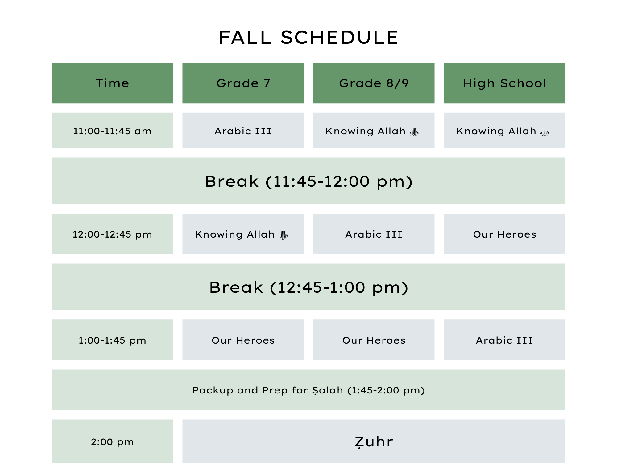 Pillars Academy schedule